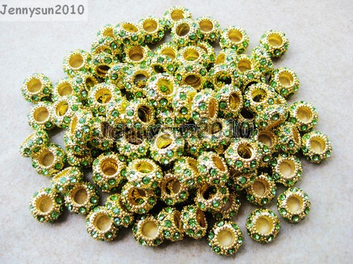 Big Hole Crystal Rhinestones Pave Gold Rondelle Spacer Beads Fit European Charm - Picture 16 of 23