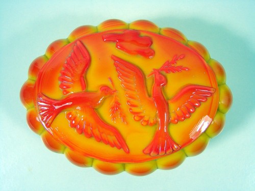 BÖHMEN Art Deco SCHLEVOGT INGRID ORANGE GLAS SCHMUCKKÄSTCHEN HOFFMANN - Bild 3 von 9
