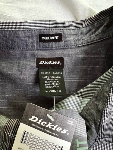 Dickies Men's Short Sleeve Shirt Grey Blue Black Plaid XLarge Gearhead Fest Cars - Picture 10 of 12
