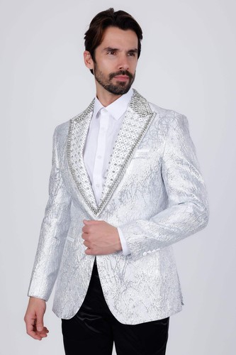 Barabas Men's Shiny Crystals Beads Rhinestone Peak Lapel Blazer 2EBL11 - Picture 57 of 64