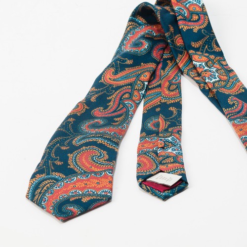 ETON Silk Tie Blue Orange Paisley Print Italy Made Menswear Classic - Picture 2 of 3