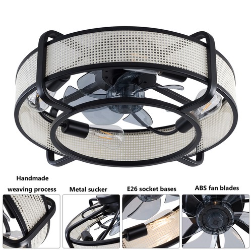 Black Caged Farmhouse Ceiling Fan Light Industrial Style Chandelier Lamp Fixture - Bild 4 von 20