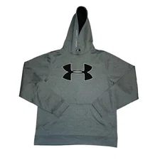 Under Armour Hoodie Mens Medium M Logo Sweatshirt  Performance Black Gray FLAW 