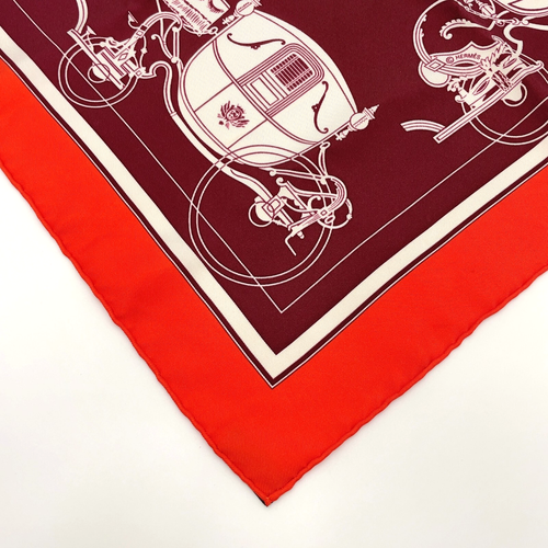Auth Hermes Carré 45 Ex-Libris Red x Multicolor Silk Scarf W/Box BA050249 - Picture 16 of 19