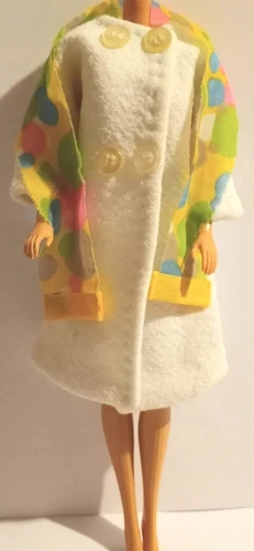 Vintage 1960's-1970's Barbie Clone Quilted White Jacket and Retro Mod Scarf Set
