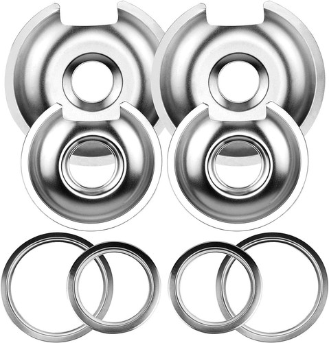 Burner Drip Pans: 2 Large 8'' & 2 Small 6'' - GE Hotpoint Stove - Catch & Food - Picture 3 of 8