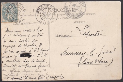 Vallée de la Loue 25 kolorierte Postkarte geschrieben an Herrn LAPORTE 71 Sennecey am 15.10.1904 - Bild 2 von 2