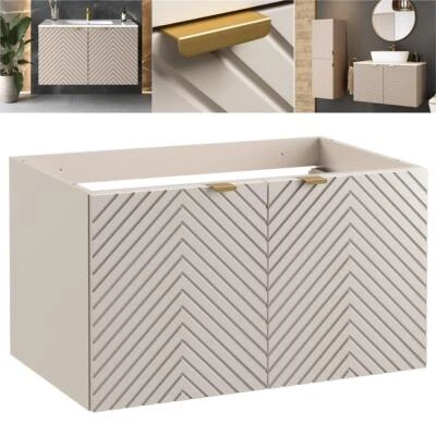 IMPACT FURNITURE Bathroom Vanity Unit 800mm Wall Cabinet Floating Ribbed Fluted Door Beige Cama