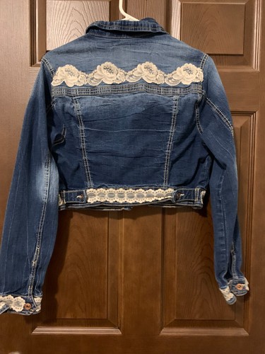 Giacca jeans denim tagliata Amethyst Series 31 taglia XL con pizzo - Foto 4 di 4
