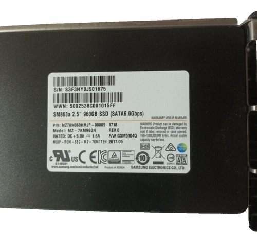 Samsung SM863a 960GB SSD 2.5" SATA 6Gbps MZ-7KM960N MZ7KM960HMJP-00005 + Caddy - Picture 2 of 5