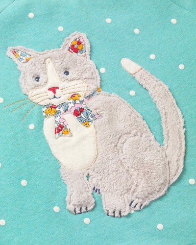 Bumeex Toddler Girl Sweatshirt Clothes Outfit,Cotton Crewneck 3-4T, Teal Cat  - Picture 2 of 2