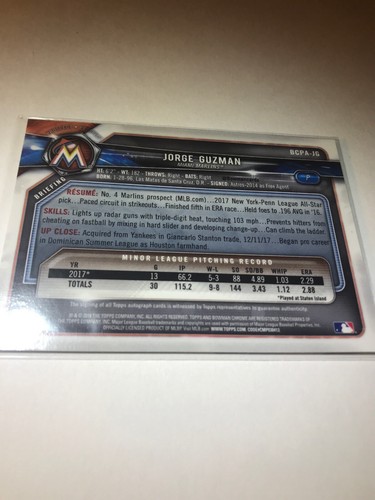 Jorge Guzman Autograph 2018 Bowman Chrome Combine Shipping - Picture 2 of 2