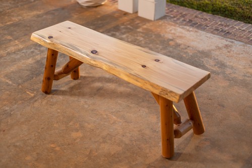 Rustic Pine and Cedar Rustic Bench Cabin Furniture Live Edge Slab - Picture 10 of 14