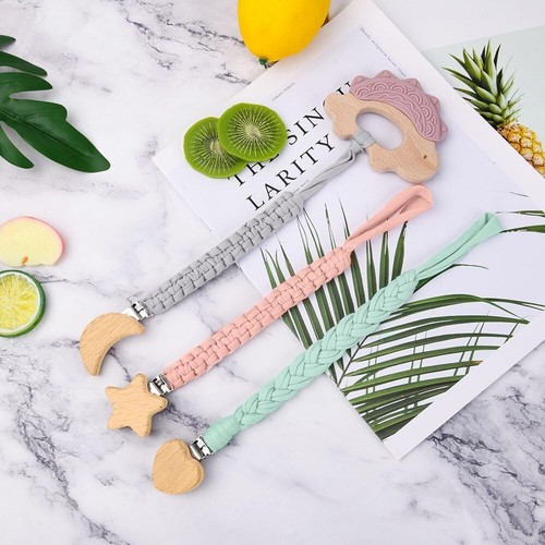 Vicloon Schnullerclips für Baby, 3er Pack Baby Schnullerclips aus Holz, Schnuller Schnuller - Bild 3 von 5
