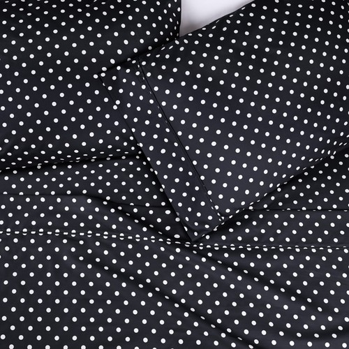 600 Thread Count Cotton Blend Polka Dot Wrinkle Free Flat Fitted Bed Sheet Set - Picture 10 of 42