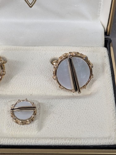 Vintage Swank Drum Sticks Music Cuff Links and Tie Tack Mother Of Pearl & Gold - Picture 7 of 14