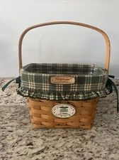 SIGNED Longaberger Basket Vintage 1996 Dresden Tour Basket with Liner