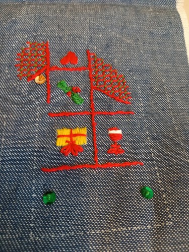 Vtg CM Columbia Minerva Crewel Xmas Ornament Kit-Denim Stockings-Nearly Finished - Picture 2 of 5