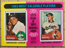 1975 TOPPS BASEBALL - 1963 MOST VALUABLE PLAYERS - E.HOWARD/SANDY KOUFAX #201