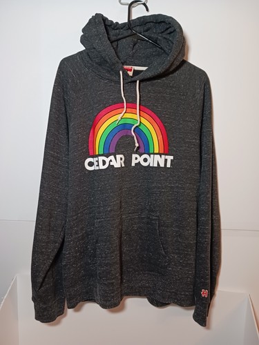 Homage Apparel Cedar Point Pullover Hoodie Mens XL Heather Gray Double Rainbow