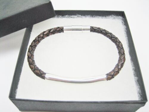 Pulsera de cuero italiano trenzado plata esterlina 925 decoración de tubo con 5 mm hombre/mujer - Imagen 3 de 7