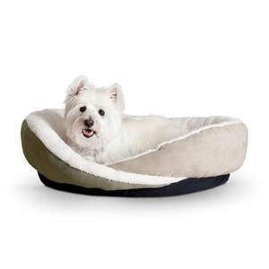 KH-Mfg-Huggy-Nest-Dog-Cat-Pet-Bed-Small-Green-Tan-22-034-x-19-034-x-6-034