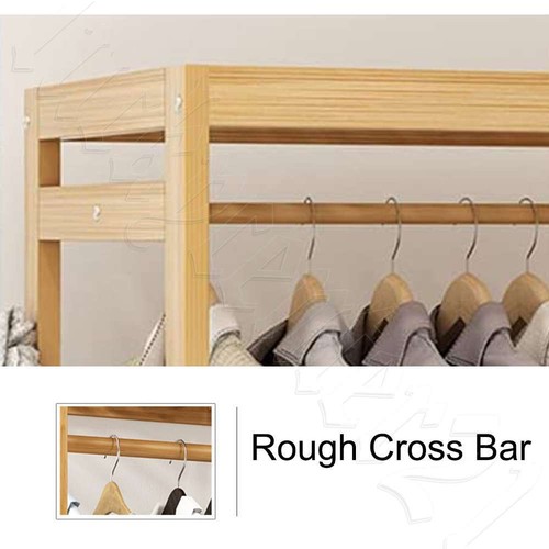 Heavy Duty Wooden Clothes Rail Rack Garment Stand Corner Open Wardrobe w/ Wheels - Picture 4 of 12