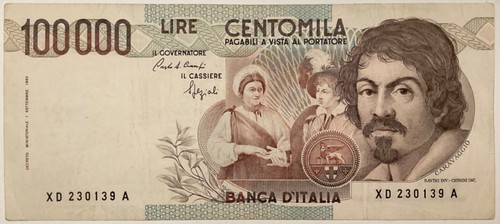 100000 LIRE CARAVAGGIO 1º TIPO A 1983 SERIE X SOSTITUTIVA BANCONOTA CARTAMONETA - Picture 3 of 6