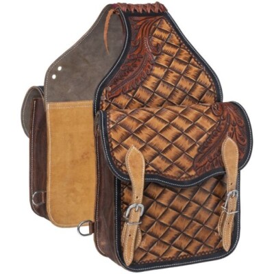 Tough 1 Basket Tooled Leather Saddle Bags 61-9982