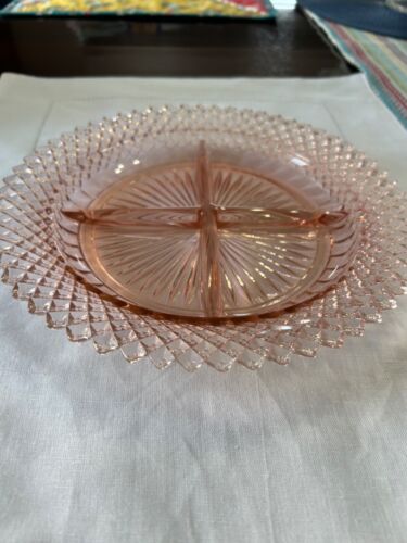 Pink Depression Glass Divided Relish Tray Miss America Diamond Vintage 1930s - Picture 2 of 5