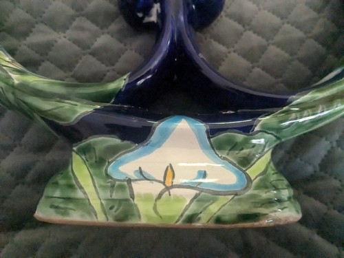 Vintage Mexican Talavera Blue Folk Art Pottery Candelabra Candle Sticks Set Of 2 - Picture 12 of 19