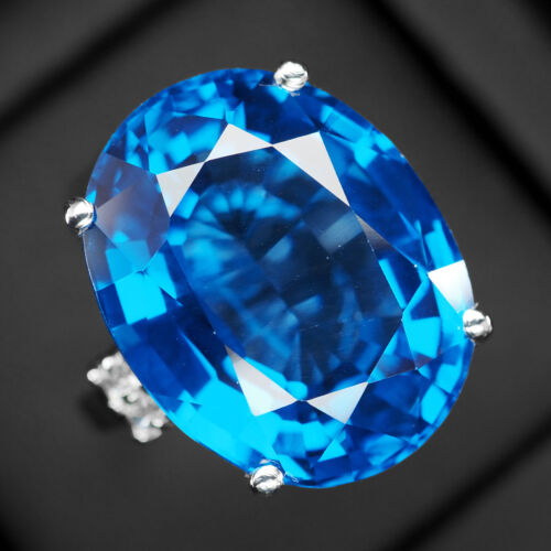 Unschätzbarer Neon Blautopas 23,55Ct 925 Sterling Silber Weißgold vergoldet Ringe