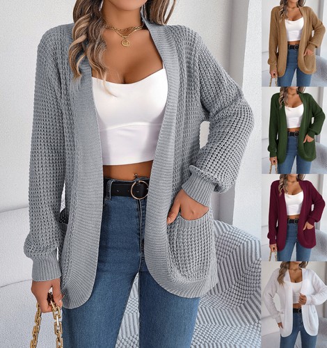 Women's Long Sleeve Open Front Knit Sweater Cardigan Shrug with Pocket - Bild 1 von 19