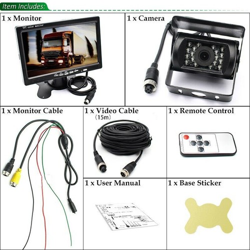 7" Rear View Monitor 4Pin HD Reversing Camera Kit for Truck Caravan RV 12-24V - Picture 24 of 24