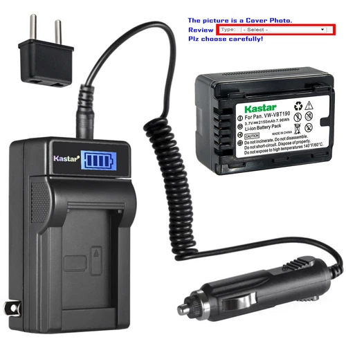 Kastar Battery LCD AC Charger for VW-VBT190 & Panasonic HC-VX980M HC-VX981