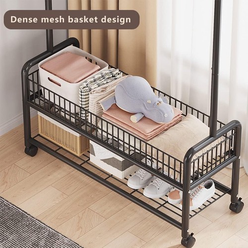 Clothes Rack Clothing Rack Rolling Organizer with Wheels Bottom Shelves Double T - Picture 6 of 7