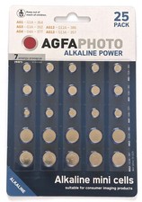 AGFA PHOTO BUTTON BATTERIES AG1 AG3 AG4 AG12 AG13 Alkaline 1.5v 25 Pack