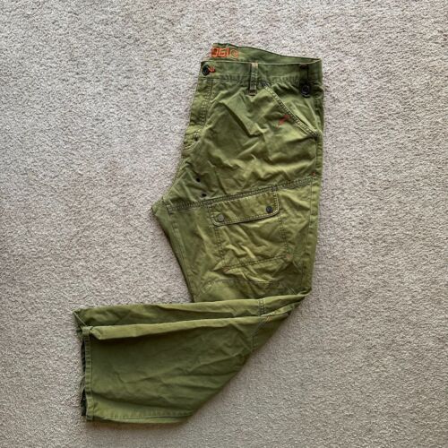 Coogi Hose Herren 44x33 gerades Bein hoher Bund grün *Fleck* Taschen Retro