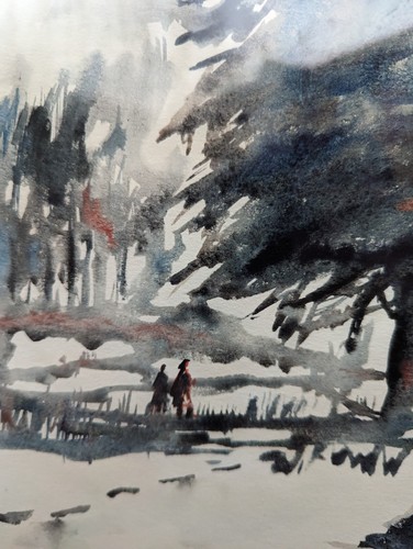 WINTER SCENE ALONGSIDE THE RIVER ORIGINAL SIGNED WATERCOLOUR - Picture 4 of 7