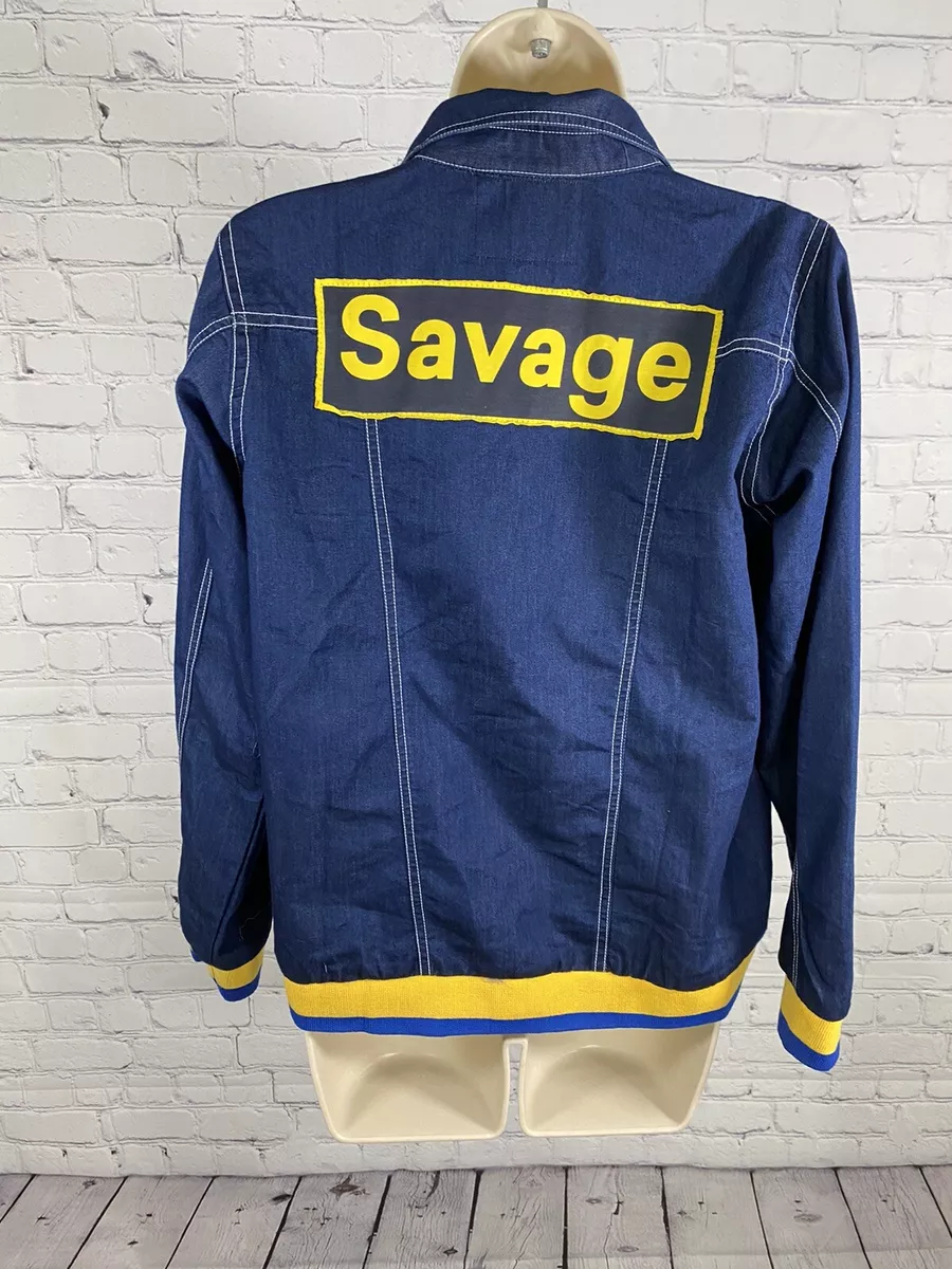 Bewakoof Savage Dark Blue Denim Blue Yellow Trim Snap Up Jacket L | eBay