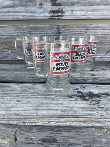 Vintage 1990s BUD LIGHT Beer Mug Glass Official Bar Ware 6 Mugs Total RARE RED - Picture 1 of 12