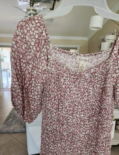 Mini Vestido para Mujer Jessica Simpson Calado Manga Abullonada Rosa Talla S - Imagen 5 de 9