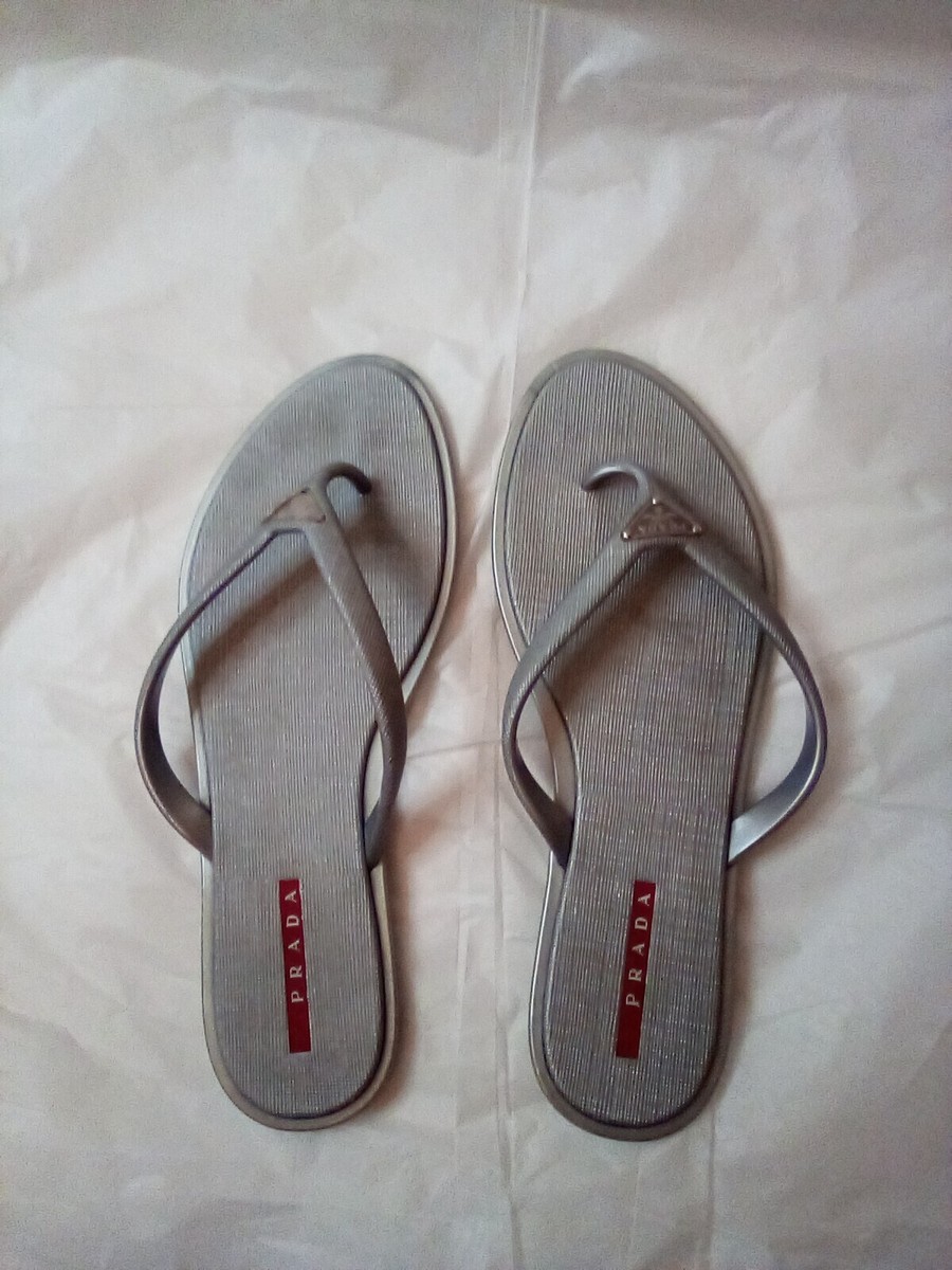 Prada Women's Flip Flops Gray 3Y5152 Size 38 EU left shoe