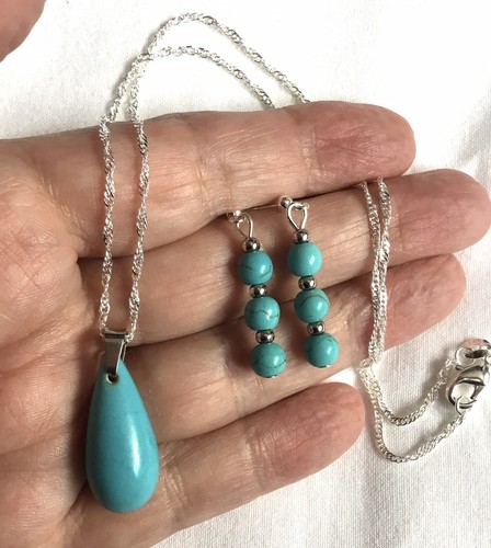Türkis Träne Anhänger und Ohrringe Set.   UK - Bild 2 von 5