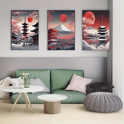 3 Piece JAPANESE LANDSCAPE CANVAS PICTURE PRINT UNFRAMED MOUNT FUJI. 61 - Picture 3 of 4