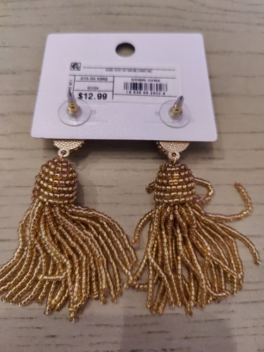 NEW - SUGARFIX by BaubleBar Beaded Tassel Earrings - Gold. MSRP $12.99 - Picture 2 of 2