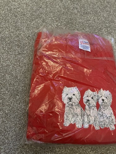 Vintage 90s Embroidered Dog Sweatshirt Highland Terrier Westie Red Size Large - Picture 2 of 6