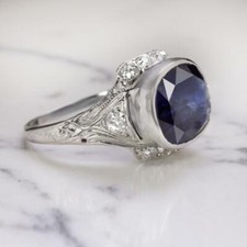 Art Deco 7.10 CT Blue Cushion Cut Sapphire Old Mine Cut CZ Women's Ring