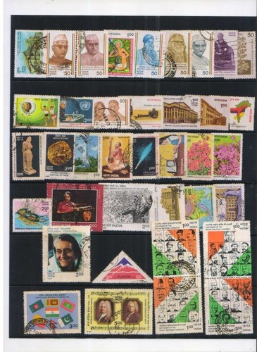 Juego completo de 38 estampillas usadas de año de India 1985