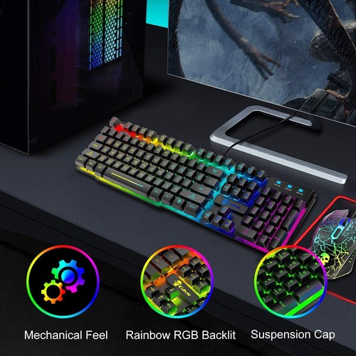 Gaming Keyboard ,Mouse 2400DPI Sets RGB Backlit Ergonomic+FREE Mouse Pads - Picture 5 of 9